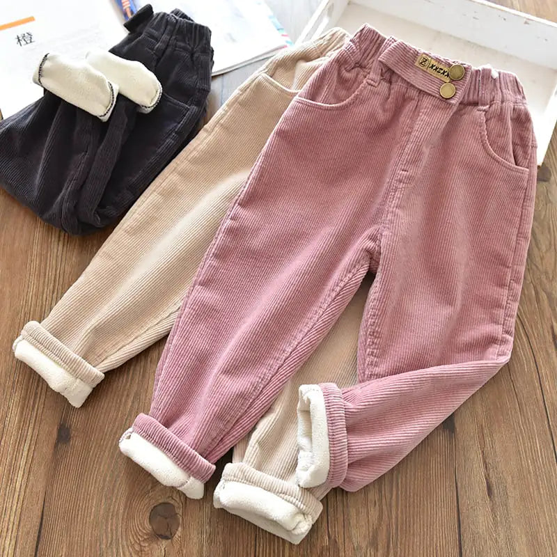 Girls' Thick Velvet Corduroy Winter Trousers