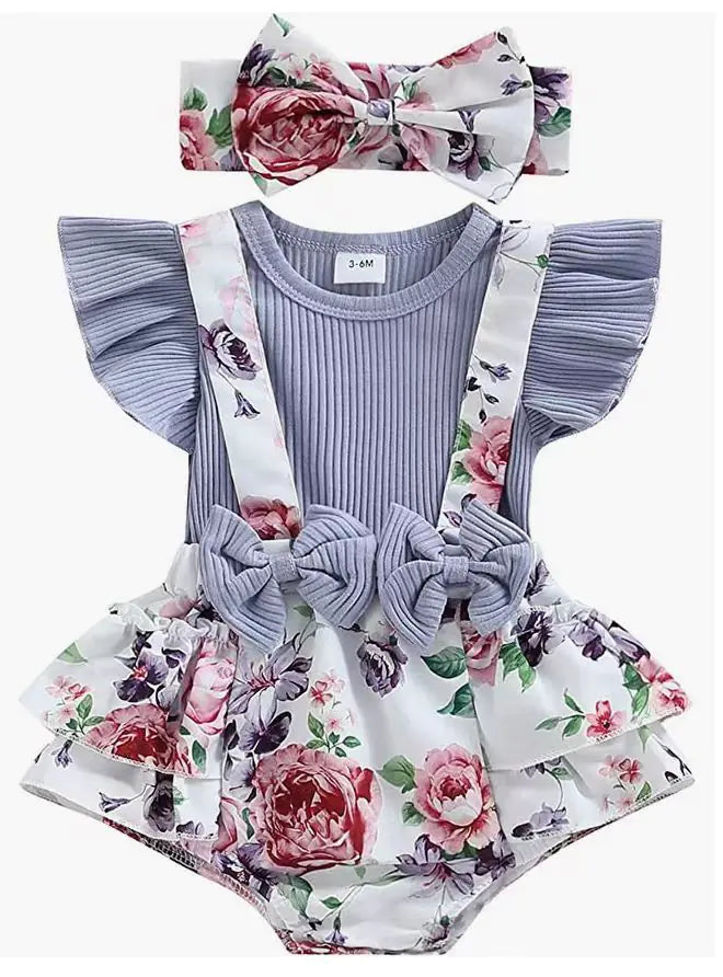 New Cross-Border Baby Short Sleeve Floral Romper