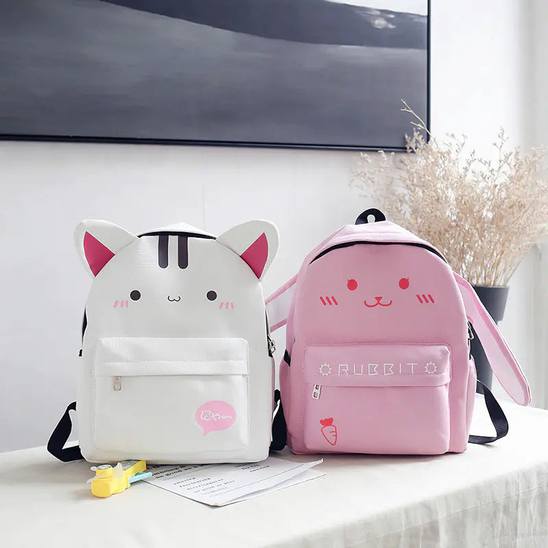 Kawaii Cat Canvas Backpack for School and Travel