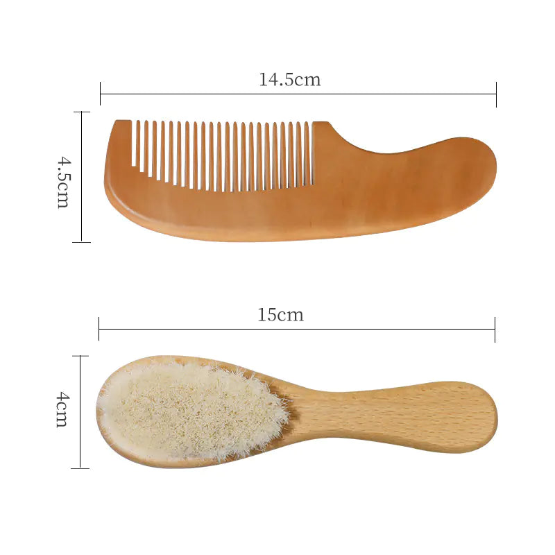 Baby Bath Care Soft Wool Brush Set with Beech Wood Comb