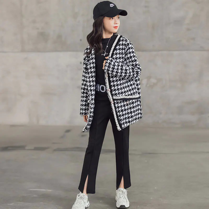 Girls' Houndstooth Fashion Thick Suit