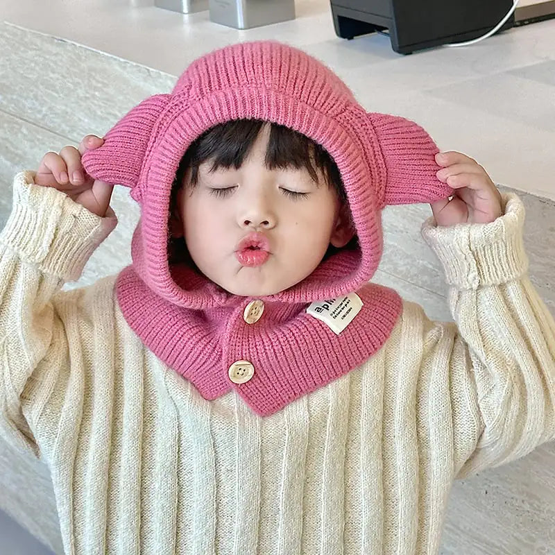 Integrated Woolen Cap and Scarf Set for Kids