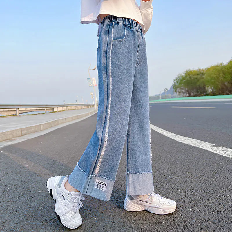 Girls' Wide Leg Casual Jeans - Comfortable Fashion Trousers