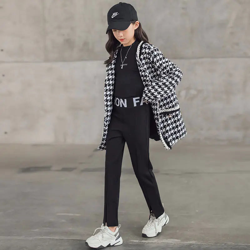 Girls' Houndstooth Fashion Thick Suit