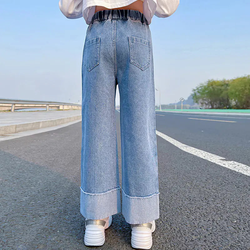 Girls' Wide Leg Casual Jeans - Comfortable Fashion Trousers