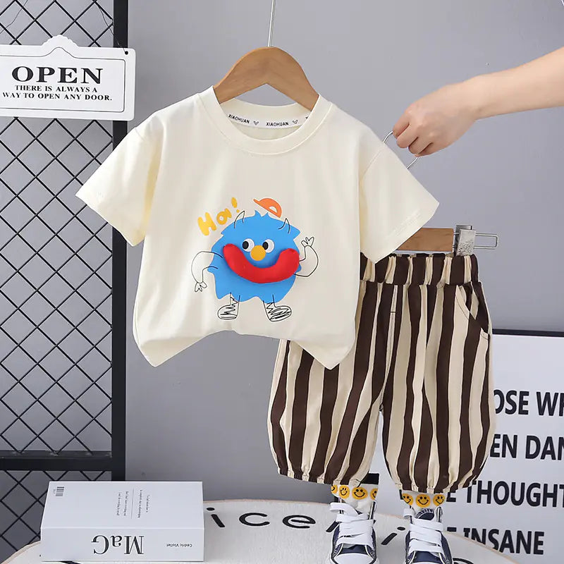 Baby Cotton T-Shirt Set with Striped Shorts