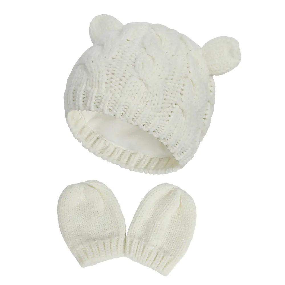 2-Pack Adorable Knitted Hat and Mittens Set for Babies