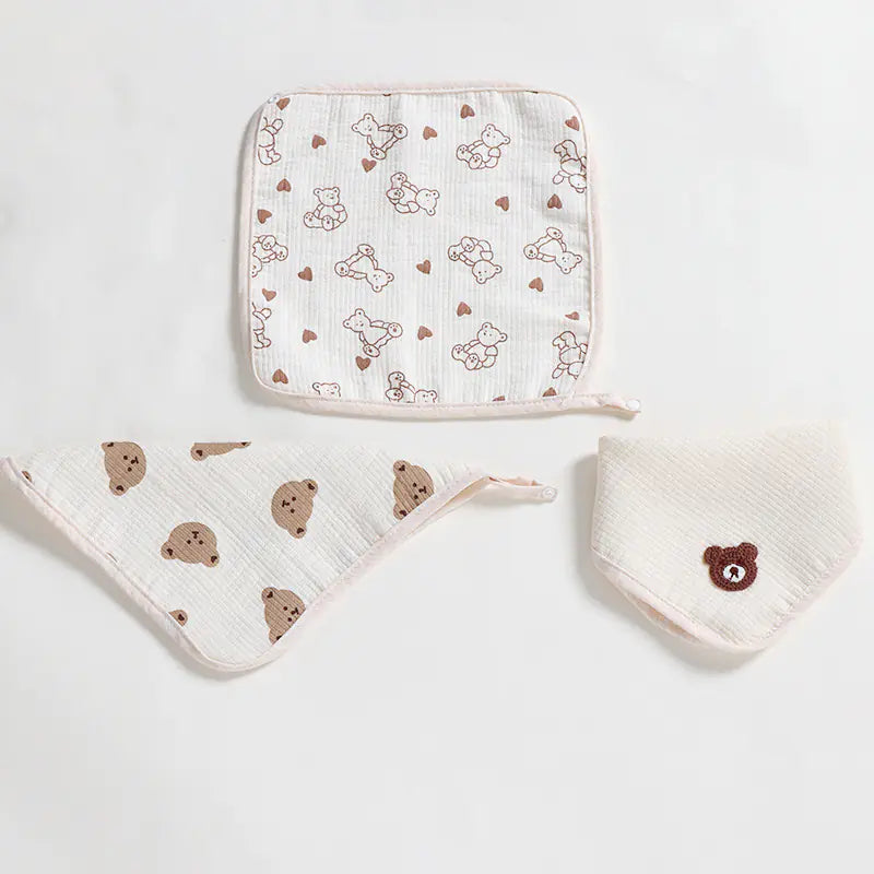 Cartoon Bear Triangle Baby Bib and Burp Cloth Set