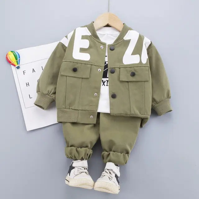 Boys' Workwear Fashion Set with Letter Print