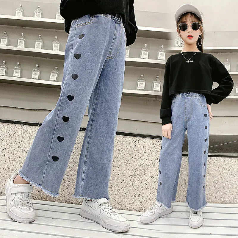 Girls' Wide-Leg Jeans for Spring and Autumn
