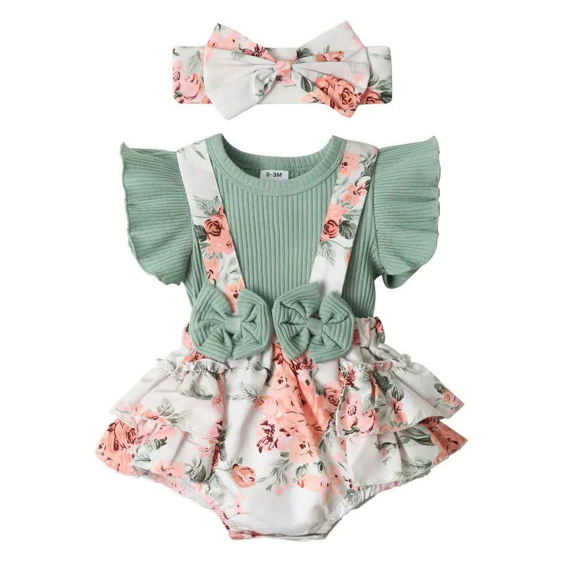 New Cross-Border Baby Short Sleeve Floral Romper