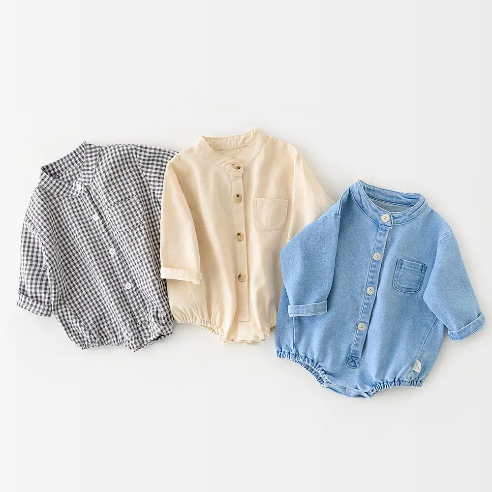 Chic Striped Denim Lapel Romper