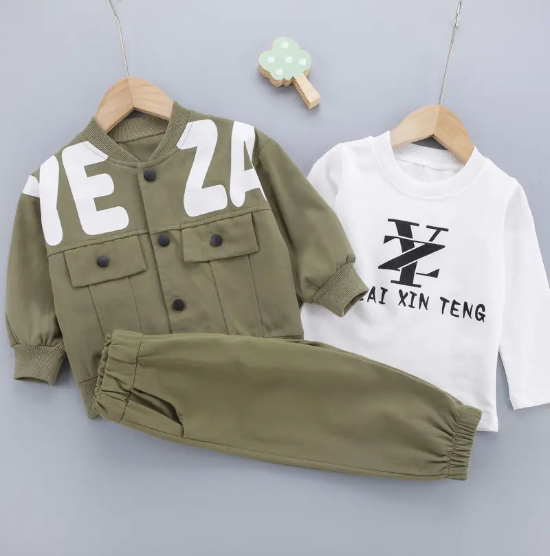 Boys' Workwear Fashion Set with Letter Print