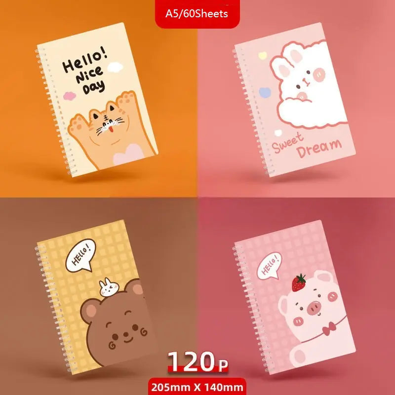 Charming Cartoon A5 Diary Set - 1/4PCS (60 Sheets)