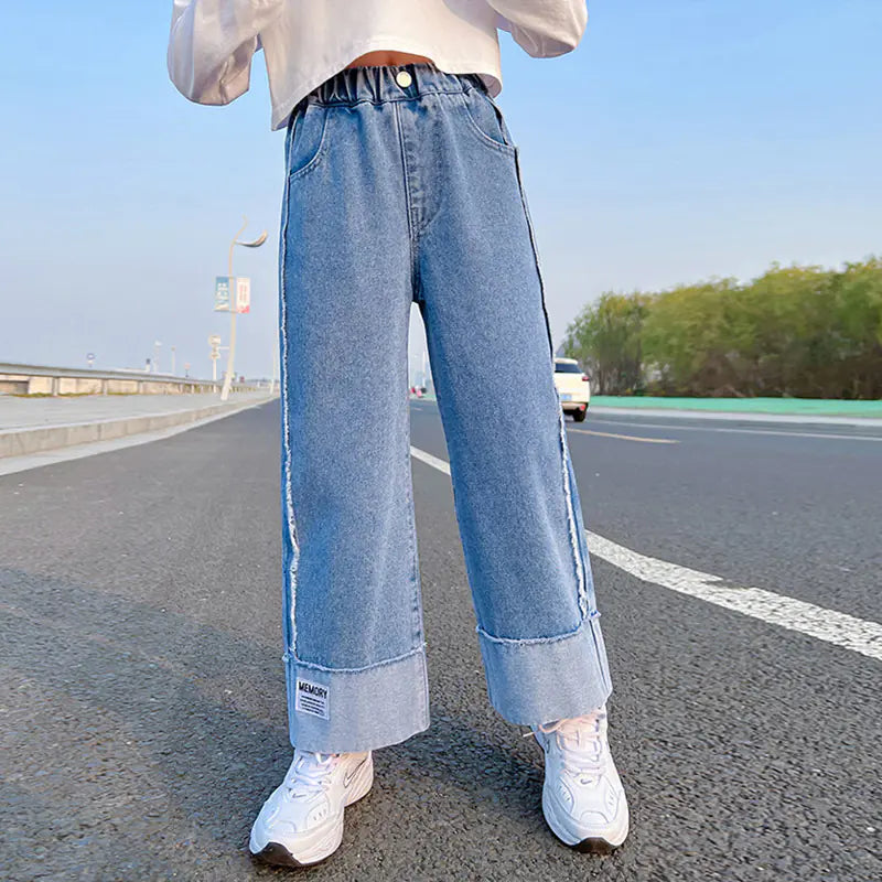 Girls' Wide Leg Casual Jeans - Comfortable Fashion Trousers
