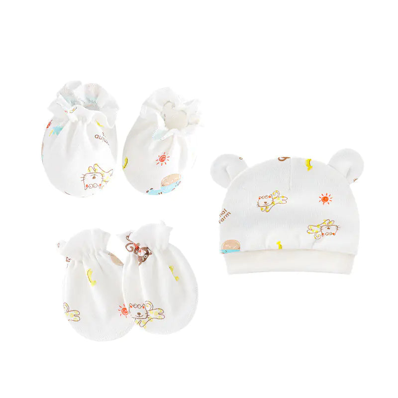 Newborn Baby Hat and Anti-Scratch Mittens Set