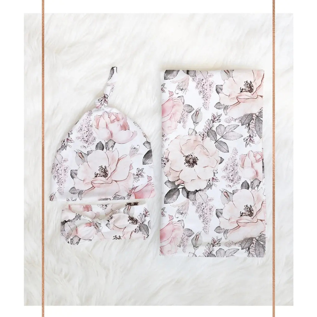 3-Piece Floral Swaddle and Cap Set
