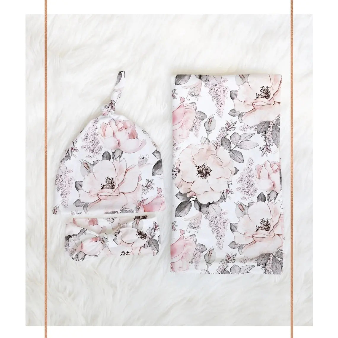 3-Piece Floral Swaddle and Cap Set