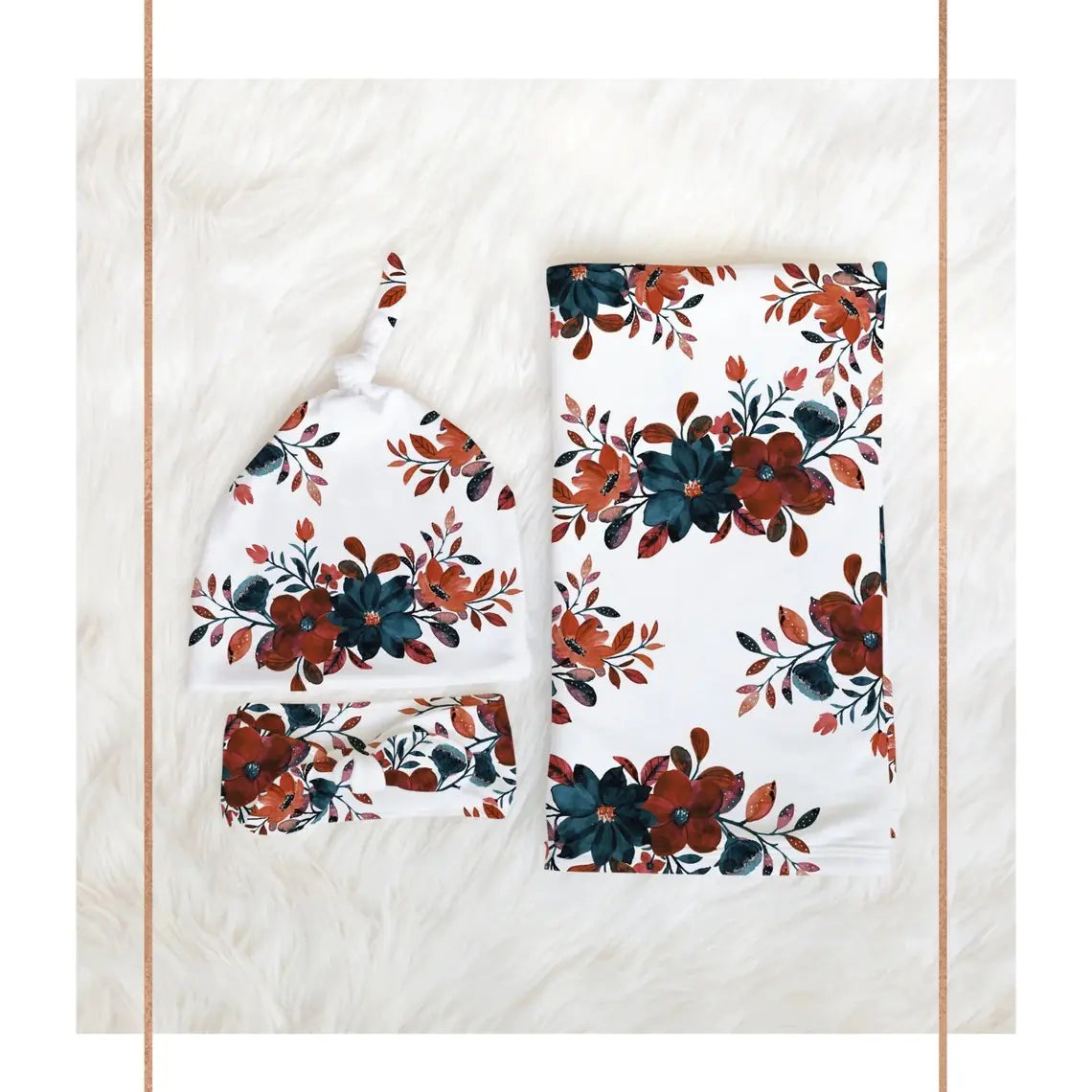 3-Piece Floral Swaddle and Cap Set