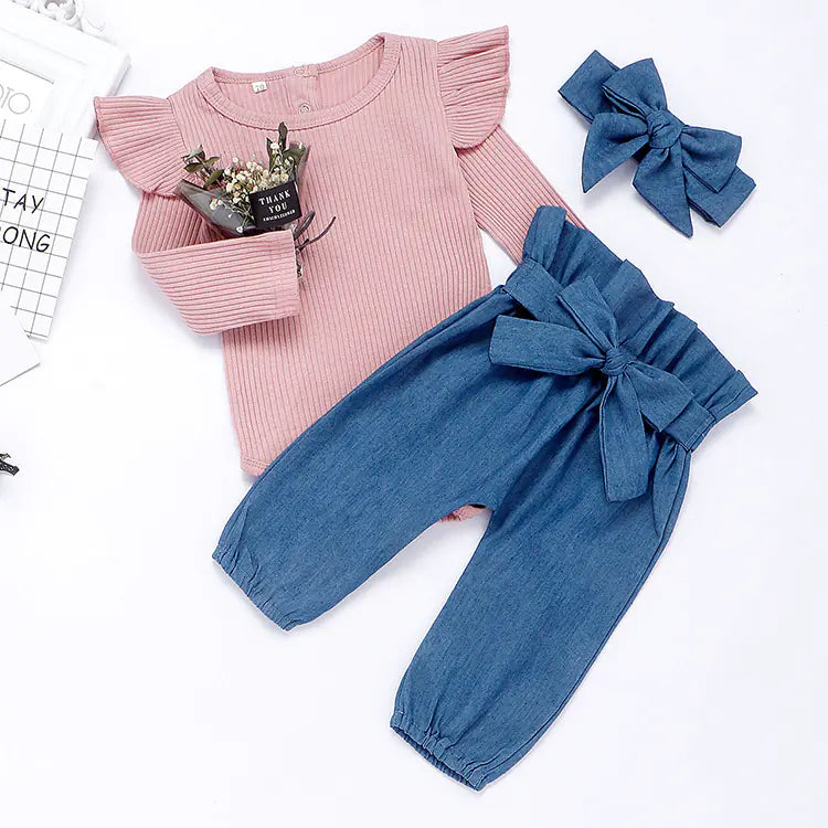 New Baby Long Sleeve Triangle Bodysuit Set