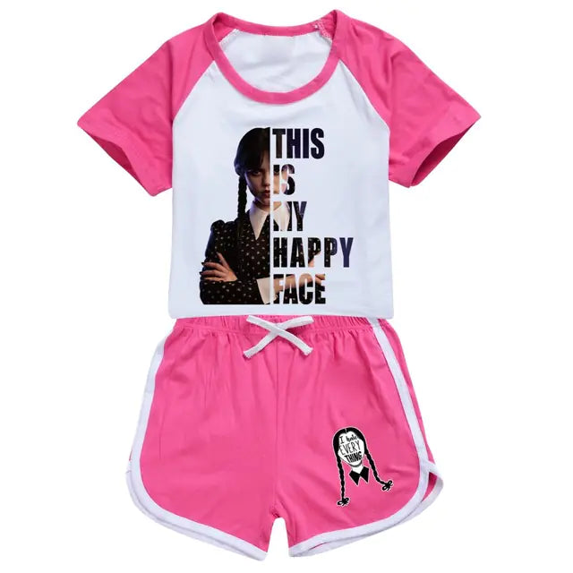 Girls' Summer Short-Sleeved Printed Sports Sets