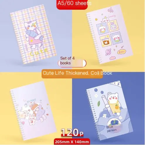 Charming Cartoon A5 Diary Set - 1/4PCS (60 Sheets)