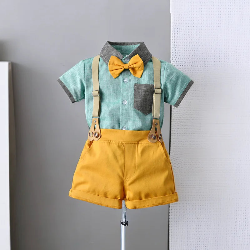 Boys' Fashion Short-Sleeve Shirt and Overalls Set
