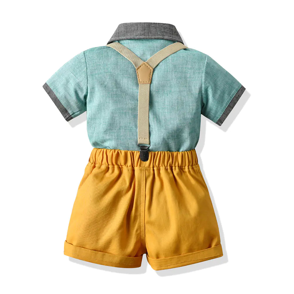 Boys' Fashion Short-Sleeve Shirt and Overalls Set