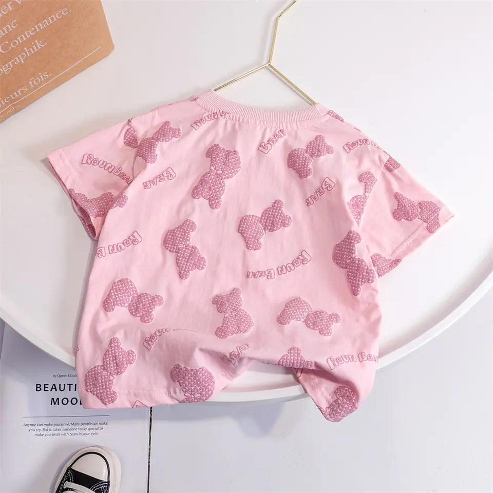 Baby Girls Cotton Cartoon Bear Summer T-Shirt (1-6Y)