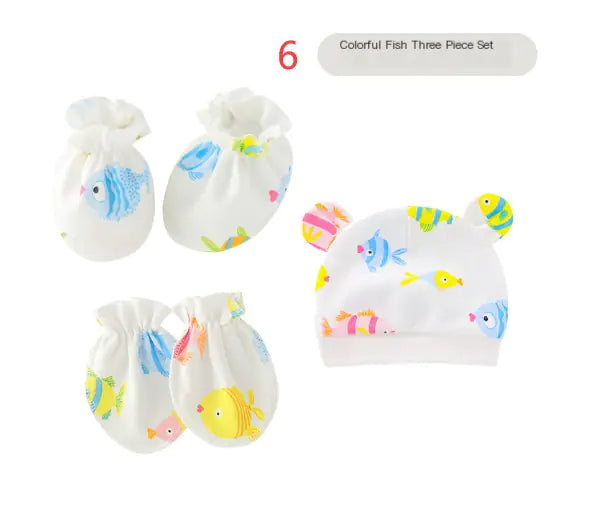 Newborn Baby Hat and Anti-Scratch Mittens Set