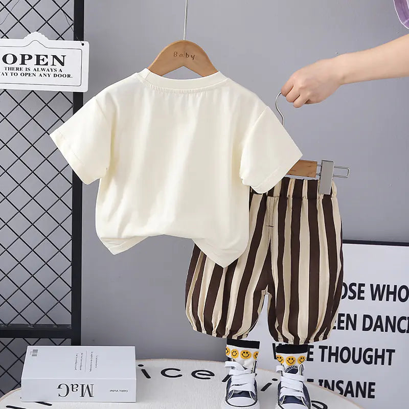 Baby Cotton T-Shirt Set with Striped Shorts