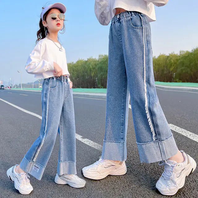 Girls' Wide Leg Casual Jeans - Comfortable Fashion Trousers