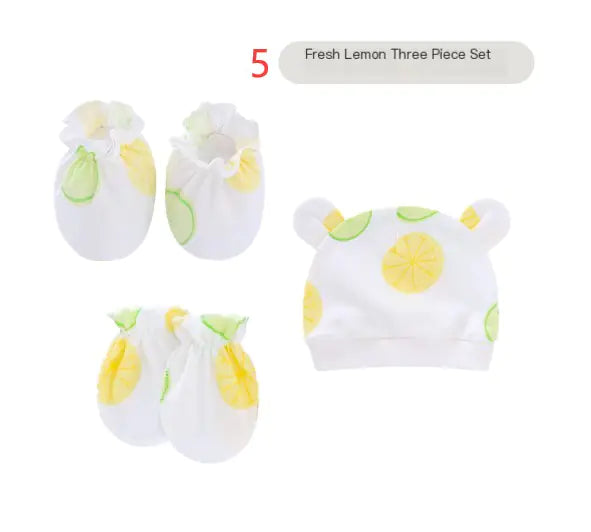 Newborn Baby Hat and Anti-Scratch Mittens Set