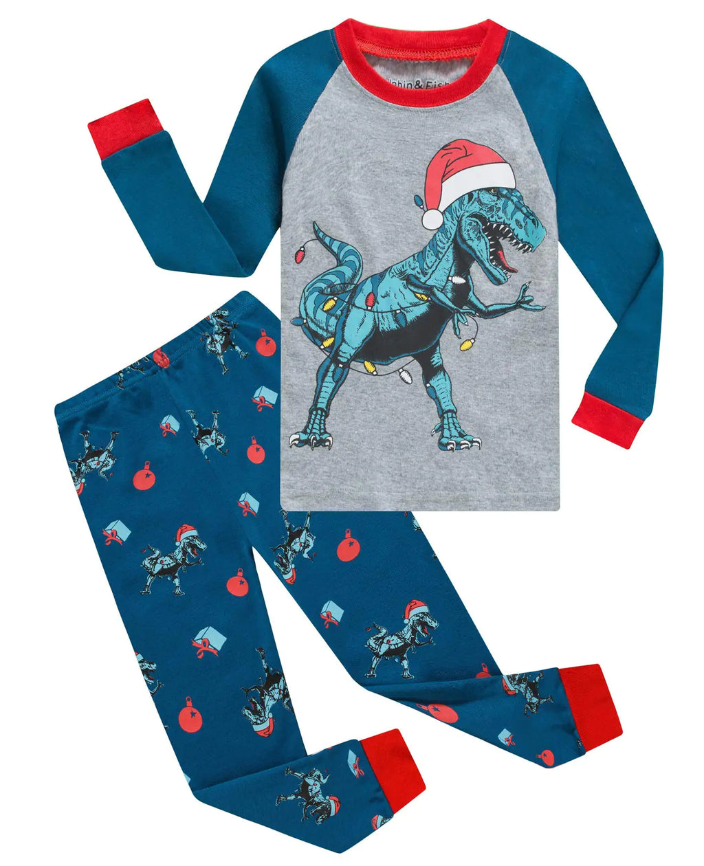 Dolphin&Fish Boys Dino Christmas PJs Blue Size 7