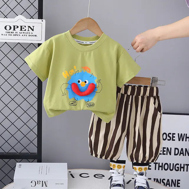 Baby Cotton T-Shirt Set with Striped Shorts
