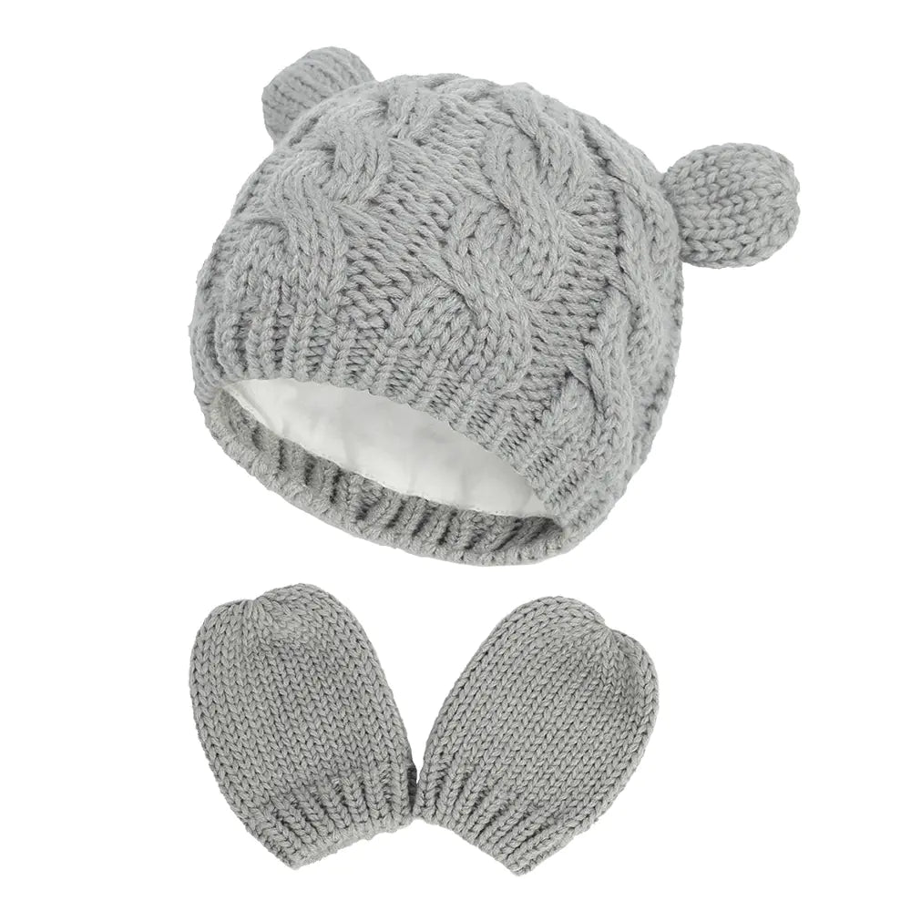 2-Pack Adorable Knitted Hat and Mittens Set for Babies