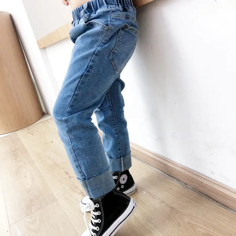 Boys Raw Edge Stretch Denim Ripped Jeans Trousers