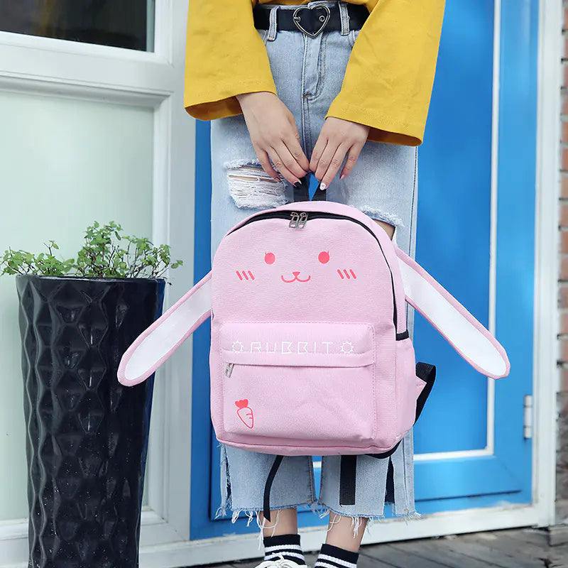 Kawaii Cat Canvas Backpack for School and Travel