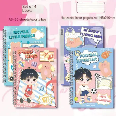 Charming Cartoon A5 Diary Set - 1/4PCS (60 Sheets)