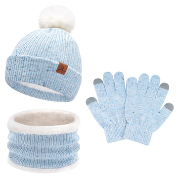 Kids Winter Hat, Scarf & Gloves Set with Fleece – Ages 5-8