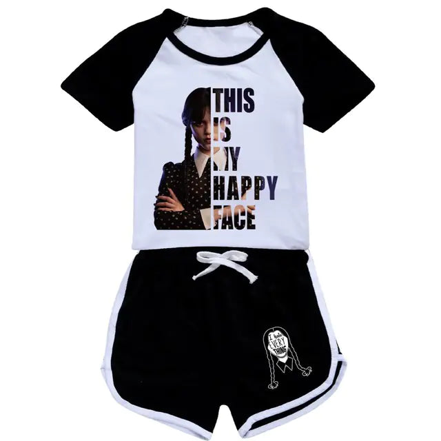 Girls' Summer Short-Sleeved Printed Sports Sets