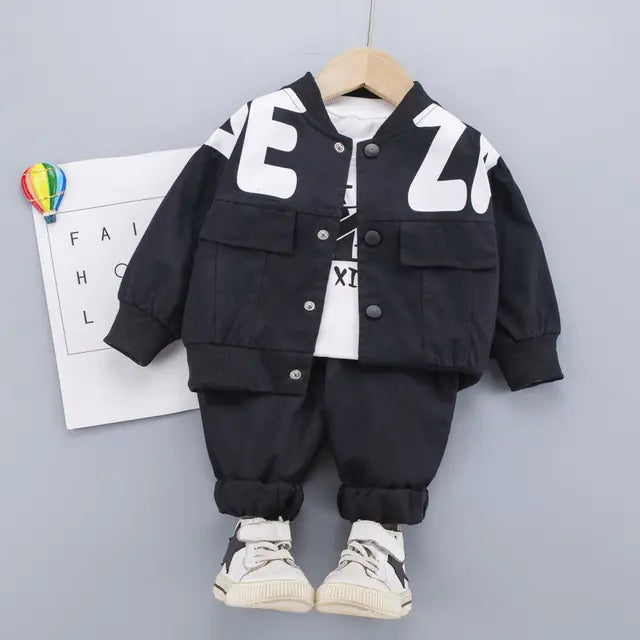 Boys' Workwear Fashion Set with Letter Print