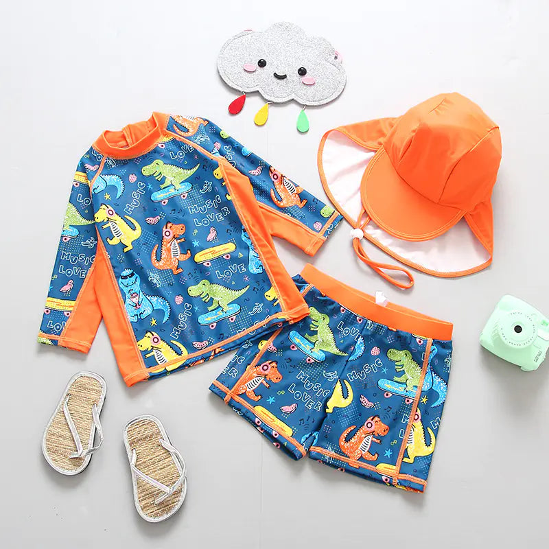 Boys' Dinosaur Swimwear Set with Long Sleeve Sun Protection