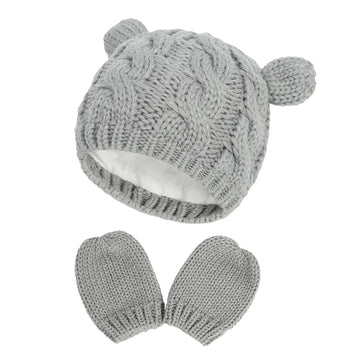 2-Pack Adorable Knitted Hat and Mittens Set for Babies