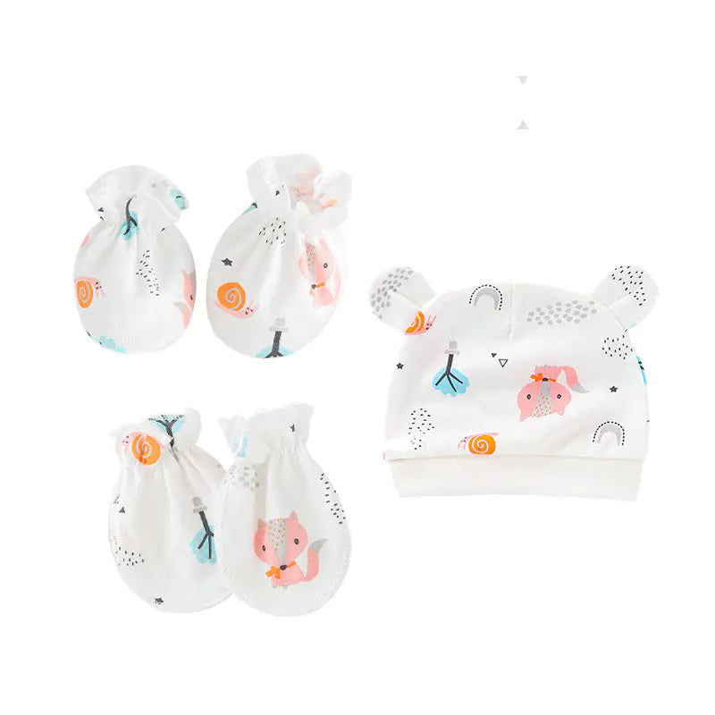 Newborn Baby Hat and Anti-Scratch Mittens Set