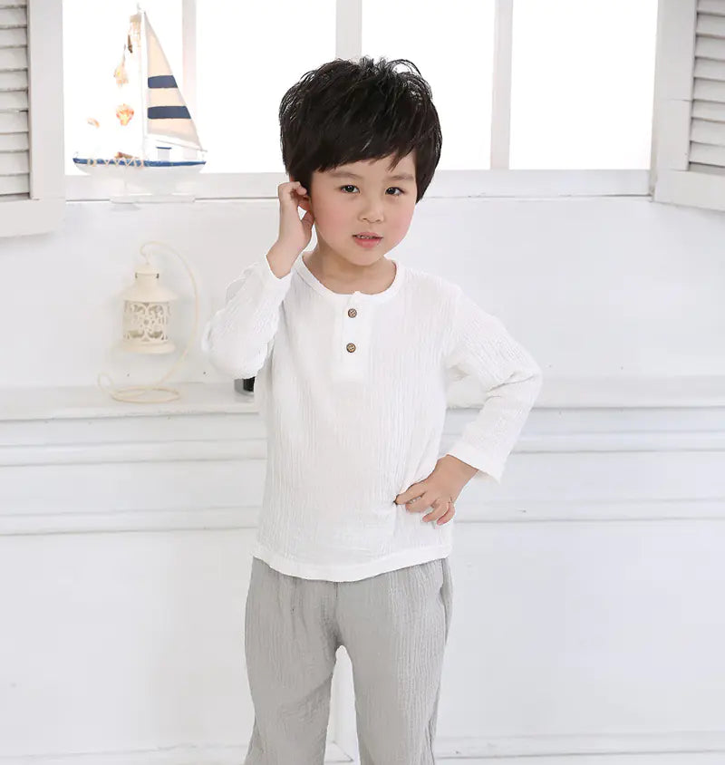 Boys' Short-Sleeve Cotton Linen T-Shirts for Kids