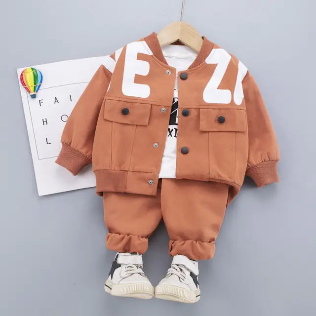 Boys' Workwear Fashion Set with Letter Print