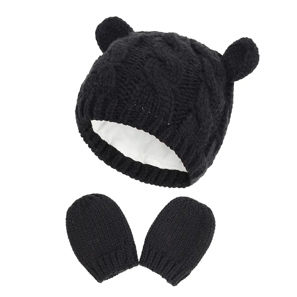 2-Pack Adorable Knitted Hat and Mittens Set for Babies