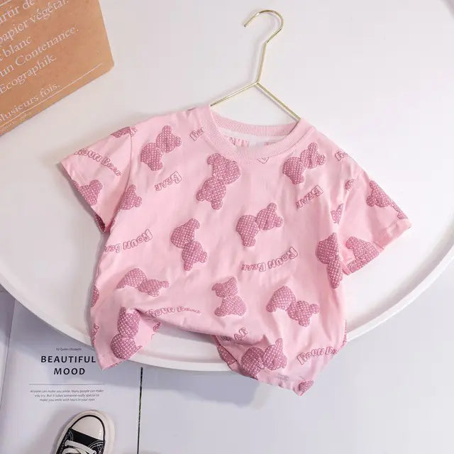 Baby Girls Cotton Cartoon Bear Summer T-Shirt (1-6Y)