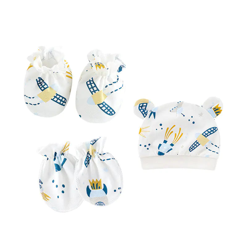 Newborn Baby Hat and Anti-Scratch Mittens Set
